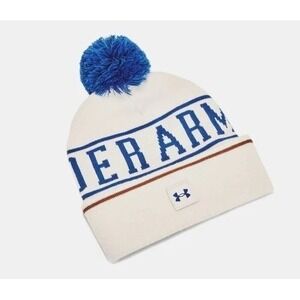 Under Armour Men's Halftime Pom Logo Beanie in White/Tech Blue One Size